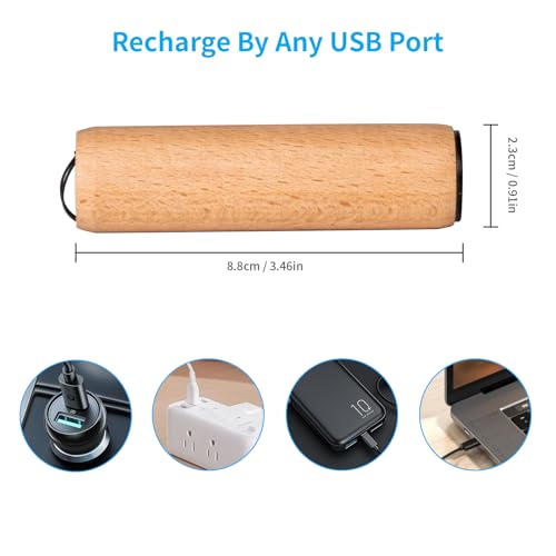 LQWELL® Mini Torch USB C Rechargeable, Handheld Flashlight with 3 Light Modes, Portable Pocket Aluminum Flash Light with Wooden Casing for Camping, Hiking, Emergency, Jogging, Night Reading - Image 3