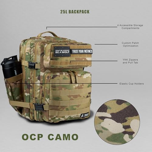 Image of WOLFpak 25L Athletic Gym Backpack (OCP Camo) Durable 1000D Waterproof Oxford Material w /MOLLE Webbing, Laptop Pocket & Dual Cup Holders, Durable Fitness /Travel /Military Daypack