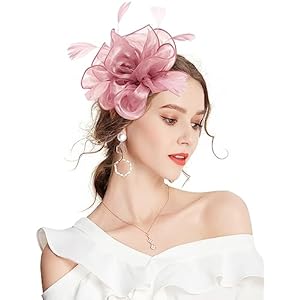 Z&X Sinamay Fascinator Pillbox Hats for Women Feather Flower Church Derby Headband Clip Wedding Tea Party Hat
