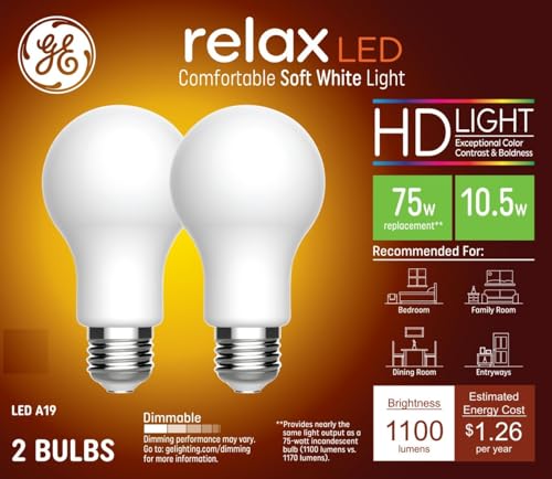 GE Relax HD LED 75 Watt Replacement Soft White A19 General Purpose Bulbs (2 Pack)