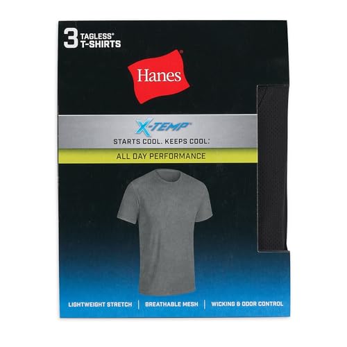 Hanes 3-Pack Men's All Day X-Temp | Breathable Mesh | Lightweight Stretch | Crewneck Undershirt (Black/Black/Grey - S), Small2