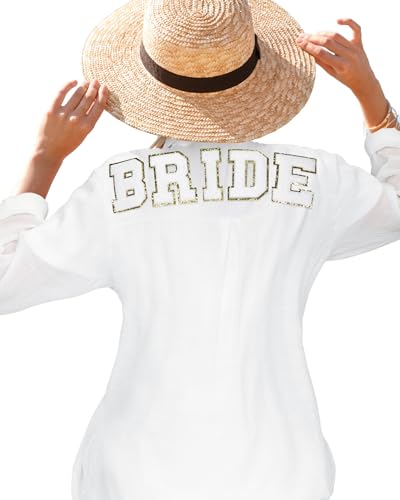 Bride Swimsuit Coverup for Women Wedding Bride White Cotton Linen Beach Shirt Bride Gifts for Bachelorette Party