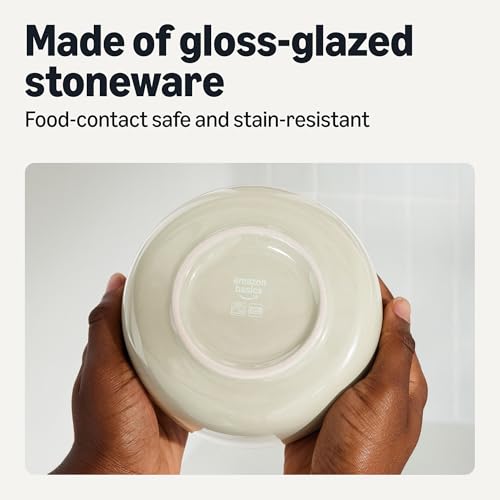 Image of Amazon Basics Glazed Stoneware Bowls, 4-Piece Set, Microwave and Dishwasher-Safe, 5.5 in., Ivory