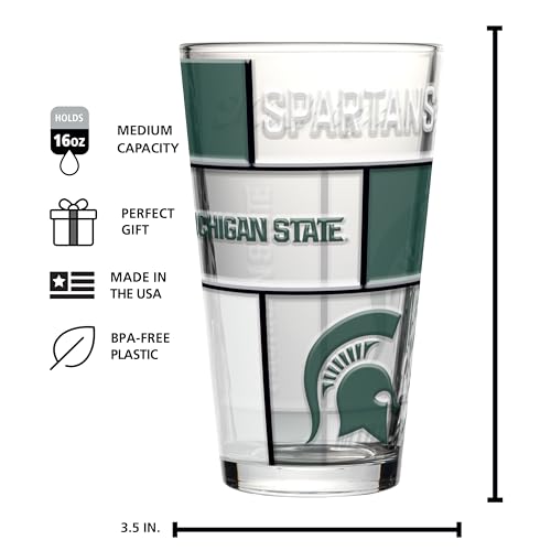 Image of Logo Brands NCAA oz Stained Glass Pint Glass - 3D Embossed Logo & Bold Team Colors - Durable Sports Fan Beer Glass for Home, Bar & Tailgates