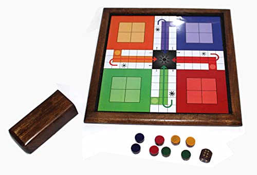 Image of Reversible Wooden Magnetic Ludo /Snakes and ladders Game /Fun /Travel Board Game with Dice (Brown) Size - 25 x 25 x 2 cm