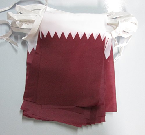 Image of AZ FLAG Qatar 6 meters BUNTING Flag 20 flags 9'' x 6'' - Qatari STRING flags 15 x 21 cm