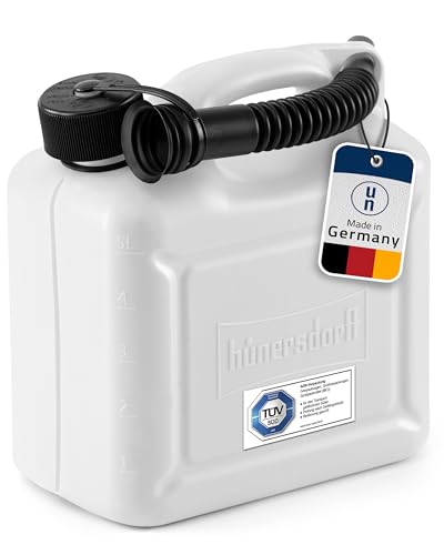 hünersdorff Kraftstoff-Kanister 811310 STANDARD 5l für Benzin, Diesel und andere Gefahrgüter, UN-Zulassung, made in Germany, TÜV-geprüfter Produktion, weiß