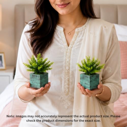 Image of DecoreBugs Artificial Eucalyptus Plant with Plastic Pot (Pack of 2) | 12 cm Height | Mini Potted Plants for Shelf Decor, Home, Office, Living Room, Desk & Table Item Decoration