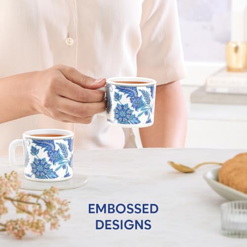 Image of Larah by BOROSIL 100ml x 6pc Opalware New Iris Tea /Coffee Mug Set, Microwave & Dishwasher Safe Embossed Design Crockery Set Ideal for Daily Use & Gifting