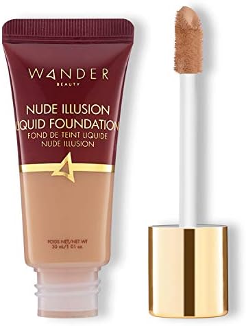 Nude Illusion Liquid Foundation - Medium - Medium to Full Coverage Foundation with Niacinamide & Lotus Extract - Natural Skin Finish - Blurs, Conceals & Contours - Travel-Friendly Tube