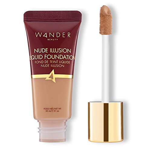 Nude Illusion Liquid Foundation - Medium - Medium To Full Coverage Foundation With Niacinamide & Lotus Extract - Natural Skin Finish - Blurs, Conceals & Contours - Travel-Friendly Tube #TOP9