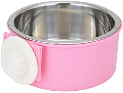 ShareWe Pet Hanging Bowl 2-in-1 Removable Stainless Steel Dog Crate Bowl Food Water Hanging Bowl for Dog Cat Bird Rabbit Hamster Ferret (Pink)