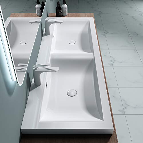 Double lavabo encastrable 144 cm blanc rectangulaire en solid surface doporro Colossum03