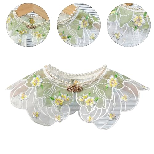 False Collar Lace Shawl Wrap Yunjian Collar Detachable Embroidery Flower Decorative Chinese Yunjian Studded, 46cm/18.11inch, Green White2