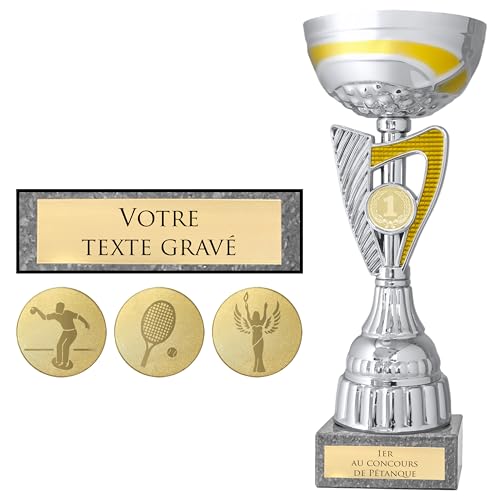 KDO MAGIC Trophée Personnalisable - Coupe personnalisée avec Texte - Gravure - Plusieurs modèles - Or et Argent - Cadeau fête des Pères, Anniversaire,...