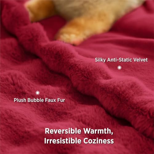Image of Bedsure Fluffy Bubble Faux Fur Queen Blanket, 90 inchx90 inch, Red