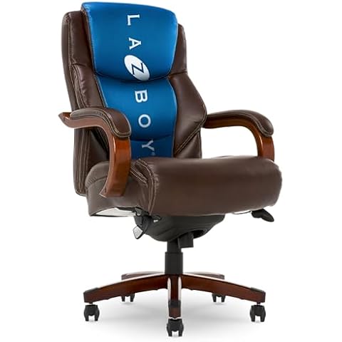 La-Z-Boy Delano Big & Tall Executive Office Chair, High Back Ergonomic Lumbar Support, Bonded Leather, Brown Cover