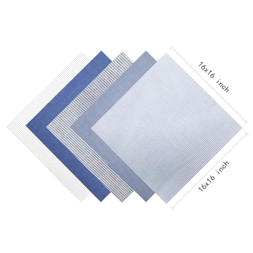 5 Pack Handkerchief Mens Cotton Luxury Hot Silver Gift Box Set, Vintage 40x40cm Fancy Design Pocket Square Hankie Gift Pack(Blue)