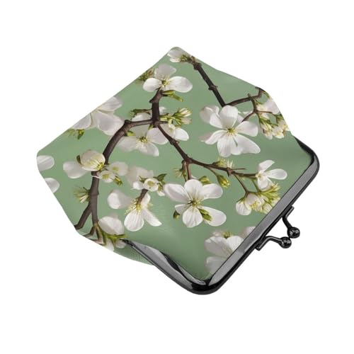 Dogwood Blossoms print Women's leather kiss lock coin wallet Portable wallet for office and travel3