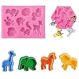 Animals Silicone Moulds 2pcs with 4pcs Cookie Cutter 3D Safari Animal Fondant Molds Chocolate Mold...