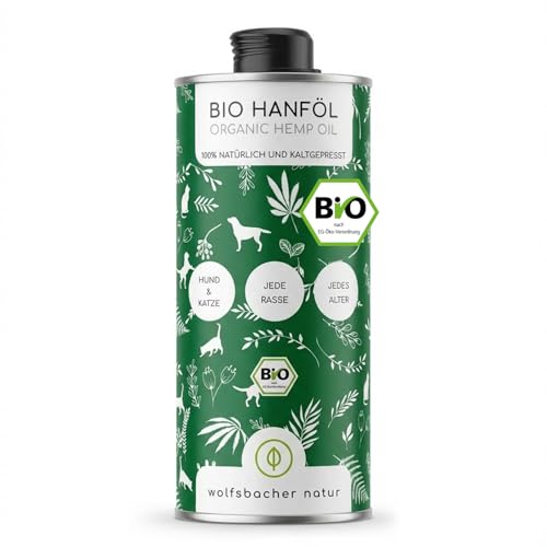 Bio Hanföl für Hunde und Katzen 1 Liter I 100% Natürlich und Kaltgepresst - Unterstützung für Fell & Haut durch Omega 3-6-9, DE-ÖKO-060