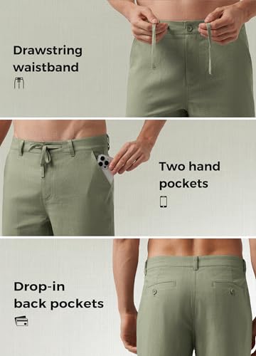 Image of Willit Men's Linen Pants Casual Lightweight Drawstring 29 inch 30 inch 32 inch