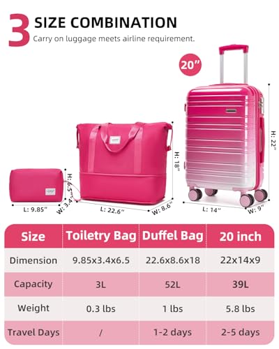 Image of LARVENDER Carry on Luggage 22x14x9 Airline Approved, 20 Inch Hardside Suitcase with Wheels TSA Lock, PC+ABS Lightweight Travel Luggage Sets for Women, Berry Sparkling, 3 Piece Set