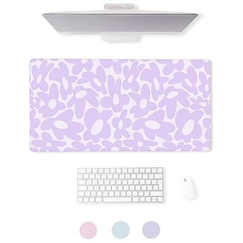 Pecfamly Cute Desk Pad - Aesthetic Desk Mat Kawaii - Keyboard Pads for Desk - XL Purple Desk Pad - Cute Office Desk Decor for Women - Desk Mat Purple - Office Desk Mouse Pad (Flower Purple) Cover