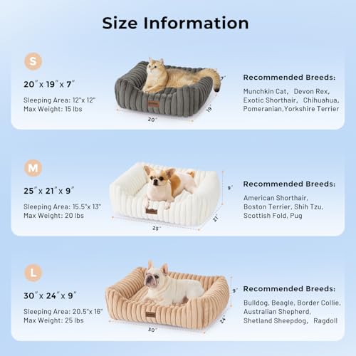 Small Dog Beds for Small Dogs - Washable Cat Beds for Indoor Cats, Rectangle Orthopedic Puppy Bed with Fluffy Removable Cover, 20x19x7inches, Grey - Image 3