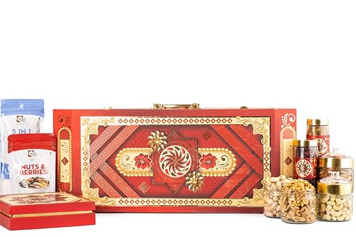 Image of Browntree Khazana-8P - 1230g |6 in 1 Combo Pack- Almonds, Cashews, Raisins, Pistachios, Walnut Kernels, Cranberries, Omega Seeds & Nut Berries| Dry Fruit Gift Hamper | Premium Grand Gifting Box for All Celebration | Luxury Festive Gift Pack for all Celebrations