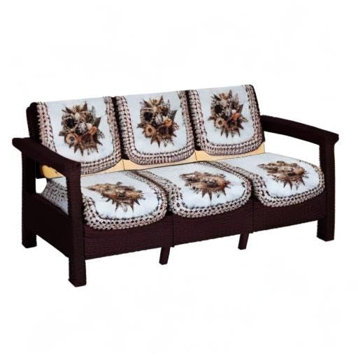 Image of The Furnishing Tree Velvet Floral Pattern 6 Pieces 3 Seater Sofa Cover Set Beige