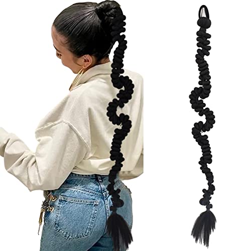 Acknour Heat-Resistant Women's 24-Inch Hand-Braided Black Ponytail With Long Braids And Twisted Braids #TOP18