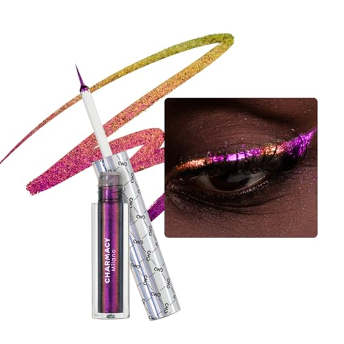 Image of CHARMACY Multichrome Eyeliner Liquid Liner, Metallic Glitter Shimmer Eyeliner, Long Lasting High Pigmented with Waterproof & Smudge Proof Formula, Ultra-Fine Tip PURPLE GOLD GREEN 903