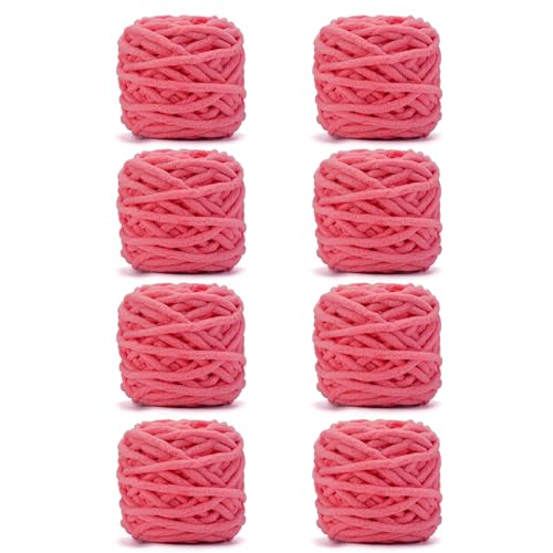 Image of INNDUN Blanket Yarn 8 Pack of 100g /3.5oz - Rose Pink Chenille Yarn 6 Super Bulky - Knitting, Crocheting & Crafts Chunky Yarn