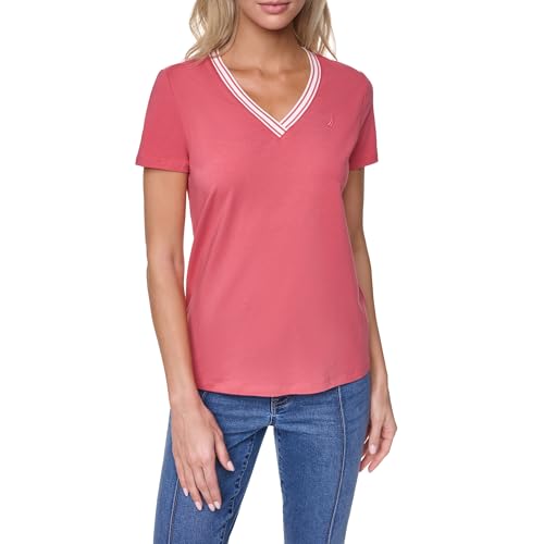 Image of Nautica Women's Solid V-Neck Short Sleeve T-Shirt Shirt