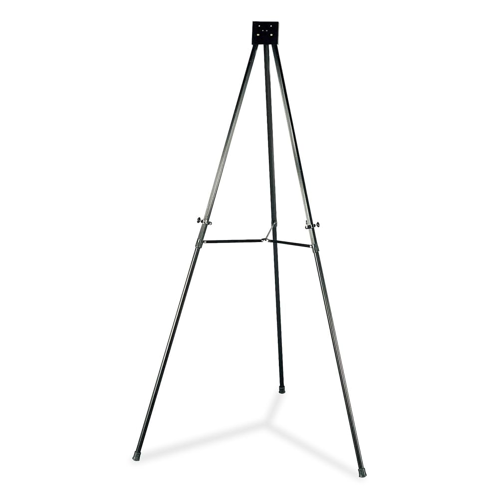 Telescoping Aluminum Display Easel with Adjustable Legs by Lorell – 34"W x 66"H, Aluminum, Black, Model LLR75683