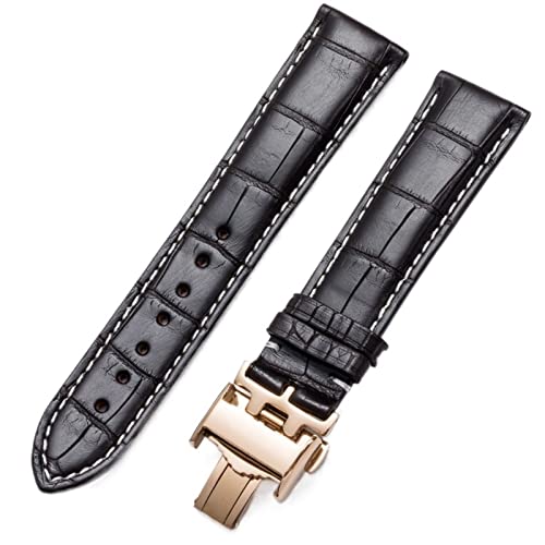 Bracelet montre en cuir véritable pour Longines avec boucle papillon mâle