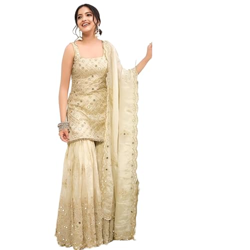 Image of Party Top Palazzo and Dupatta Set with Elegant Embroidery, Stylish Detailing, and Contemporary Design | Natural Crap Fabric | Perfect for Weddings, Parties and Special Occasions