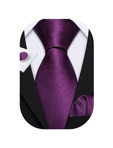Image of Barry.Wang Plain Men Silk Ties Extra Long Satin Necktie for Wedding Business Handkerchief Cufflinks Set Solid Colors