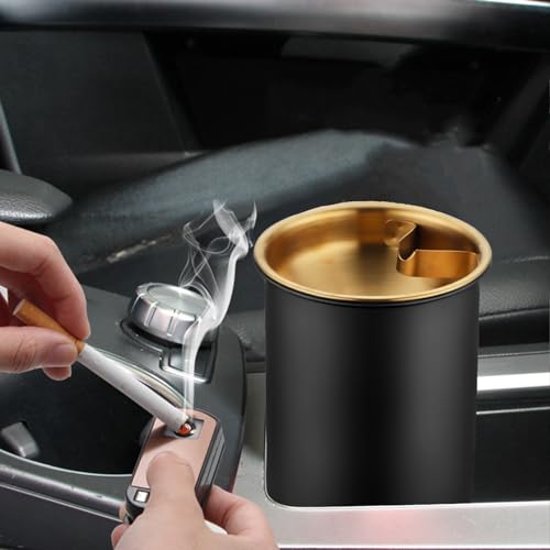 Image of Car Ashtray with Lid, Portable Smell Proof Ashtray for Car, Detachable Smokeless for Car Cup Holder Stainless Steel Windproof Extinguished Butt Bucket Ash Tray for Outdoor Travel Home Office (Black)