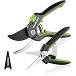 WORKPRO 2-Piece Secateurs & Pruning Scissors, 200 mm Bypass Secateurs with SK5 Blades and 160 mm Shears, Heavy Duty Labor-Saving Scissors with Safty Lock, Essential Garden Tools for Pruning Flowers