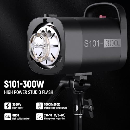 NEEWER 600Ws Studio Monolight Flash Light Kit: 2 Pack S101-300W 5600K Strobe Lights with 150W Modeling Lamps/Bowens Mount/Softboxes/Stands, Reflector/RT-16 Trigger/Bag for Photography Portrait Product