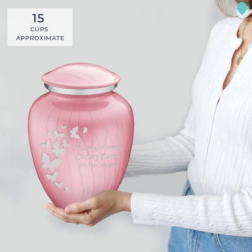 Image of Geturns - Adult Custom Butterfly Cremation Urns for Human Ashes I Pearl Light Pink Large Funeral Urn for Female and Male I 200 lbs