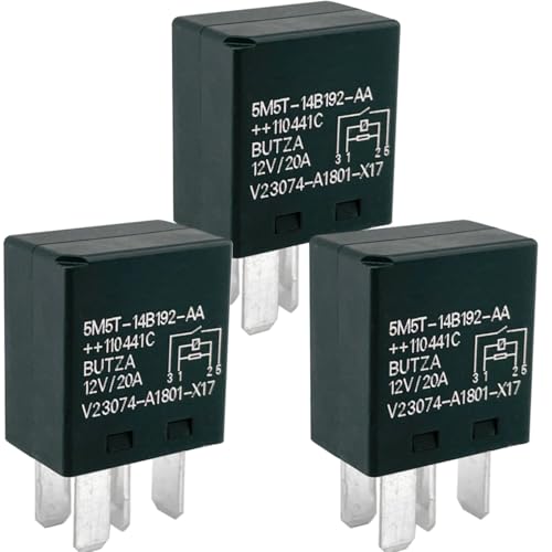 5M5T-14B192-AA Relay V23074-A1801-X17 (3-Pack) 12V 20A 4-Pin SPST Automotive Micro Relay Compatible with Ford Volvo Land Rover Restores A/C Compressor & Fan Circuit