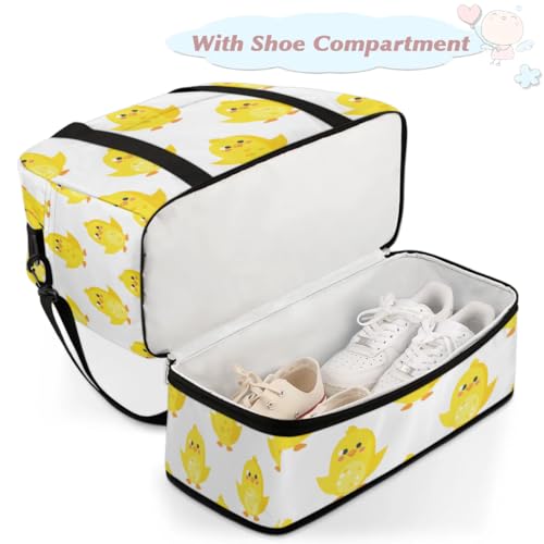 Travel Duffel Bags Cute Animal Chick Foldable Weekender Bags for Women with Shoes Compartment Waterproof & Tear Resistant Carry on Overnight Luggage Duffel Bag Shoulder Sports Tote Bag4