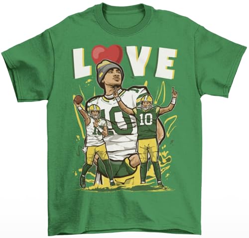 Jordan Love Heart Cartoon Style Green Bay Football T-Shirt