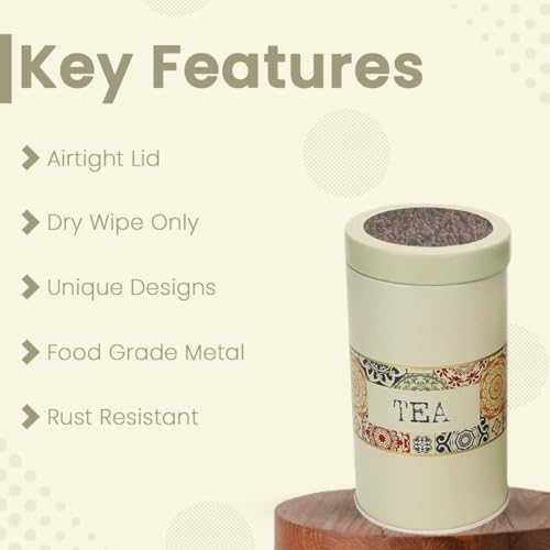 Image of Mandala Collection Airtight Kitchen Container| Set of 3-850ML| Beige Rangoli| Food Grade Metal Storage Jars for Tea, Coffee & Sugar| Vacuum Sealed, Moist Proof Canisters for Freshness