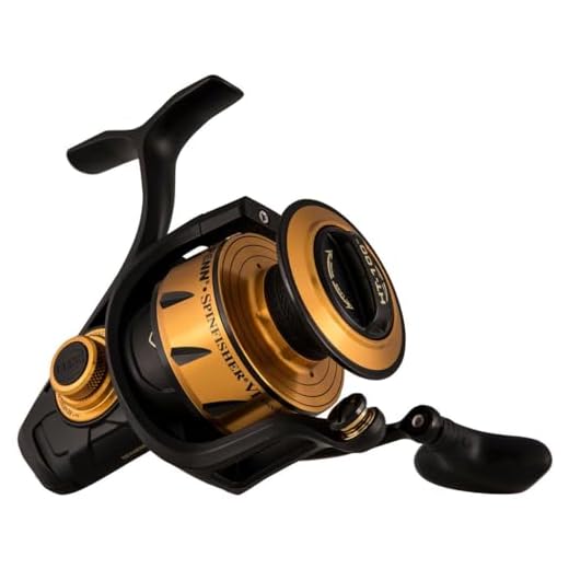 PENN Spinfisher VI Spinning Surf Fishing Reel, HT-100 Front Drag, Max of 20lb | 9.0kg, Made with an All-Metal Reel Body and Spool Design,Black/Gold