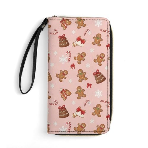 Fashion Wallets, Multi-Functional Lightweight, Unisex Handled Wallet, Passport Holder, Pink Gingerbread Christmas