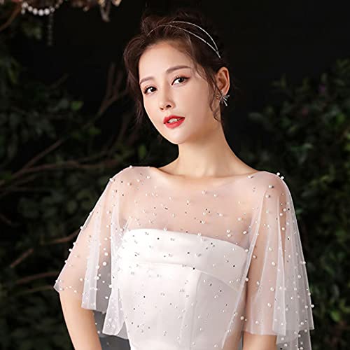 Women Faux Pearl Beading Shawl Wrap Shrug Bridal Cape Wedding Cover Up4